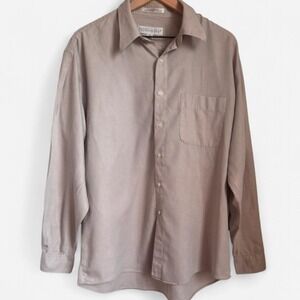 Vintage Perry Ellis Portfolio Cotton Blend Button Up Tan Dress Shirt